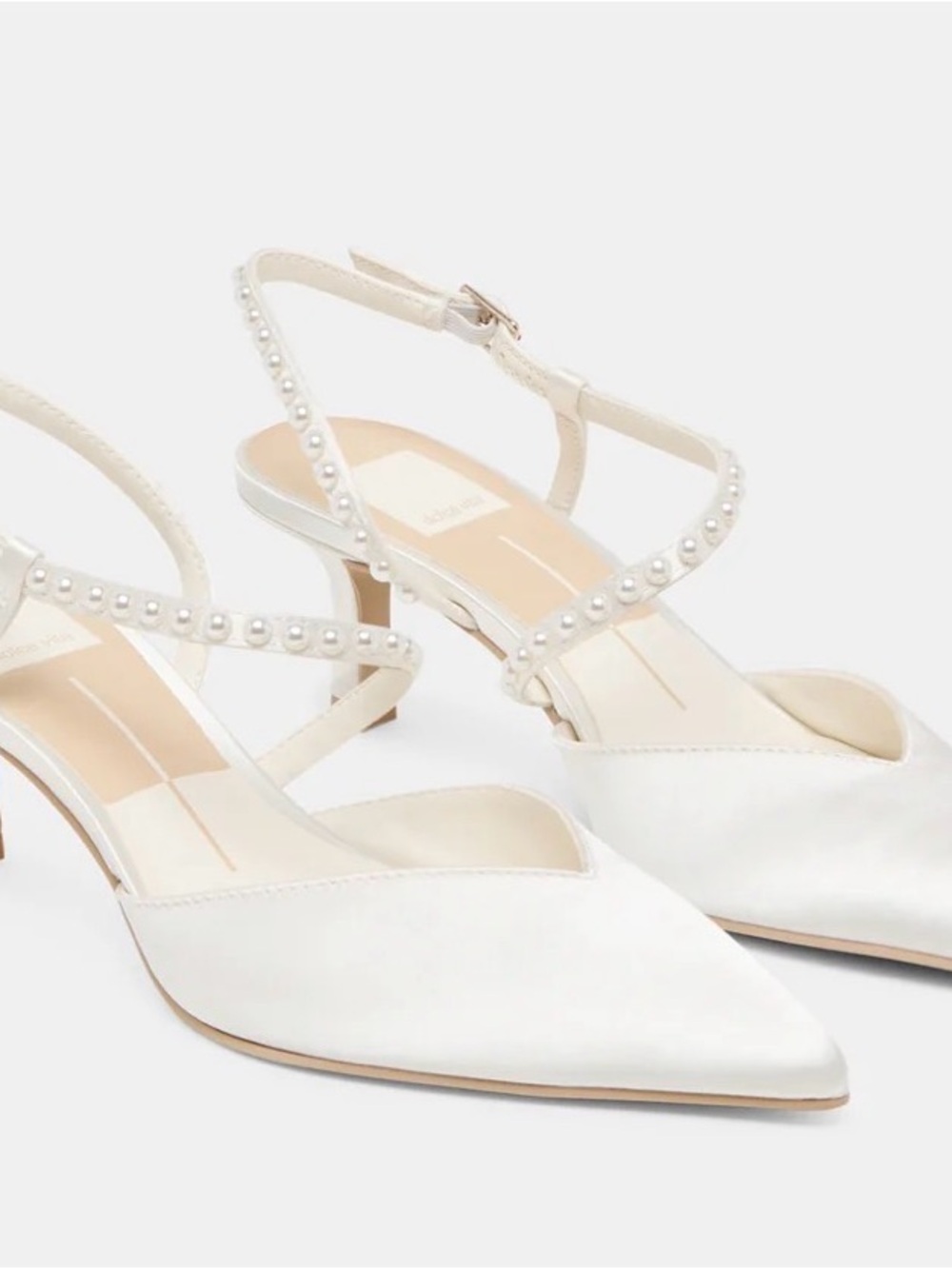 Dolce Vita Ivory Pearl-Strap Pointed Toe Slingback Heels